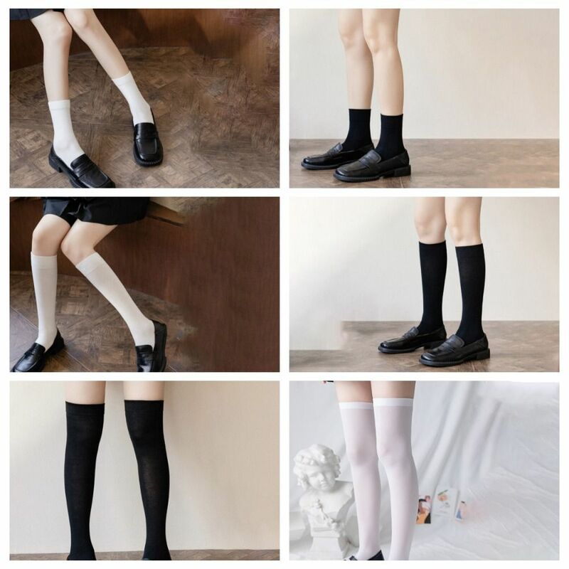 White Harajuku Women Stockings Mid-calf Sweat-absorbent Jk Lolita Girls Stocks Solid Color Cotton Party