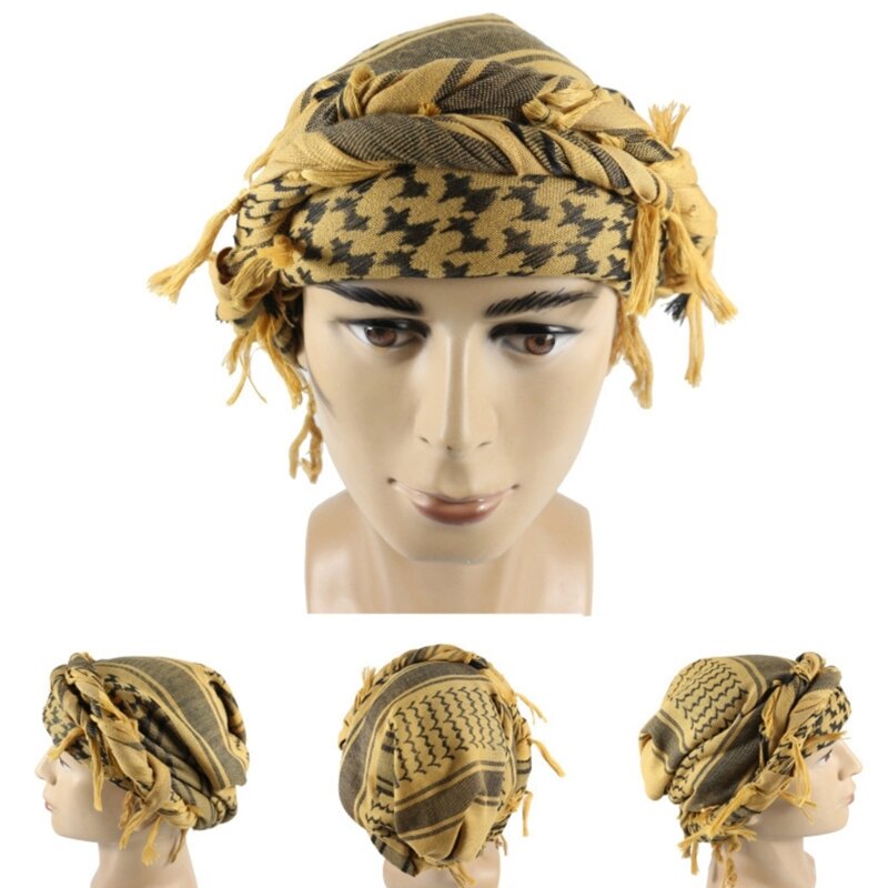 Turbante árabe para homens shemagh tático deserto cachecol árabe keffiyeh cachecol masculino turbante cabeça envoltório