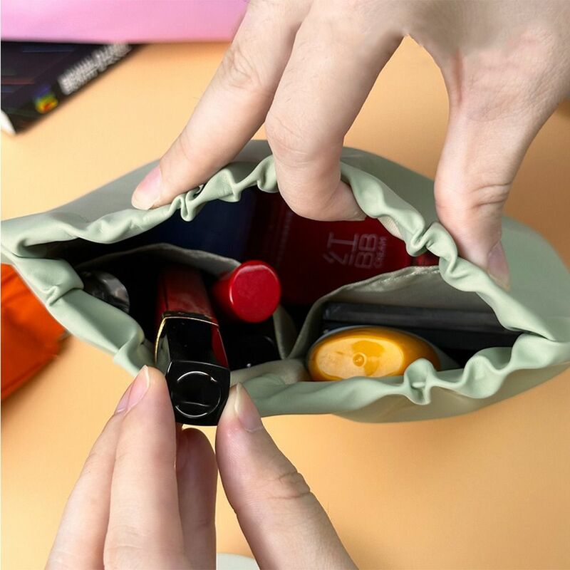 Solid Color Leaf Spring Bag Small Item Bag Cosmetic Bag Self-closing with Inner Partition Bag Wash Pouch Large Capacity Women