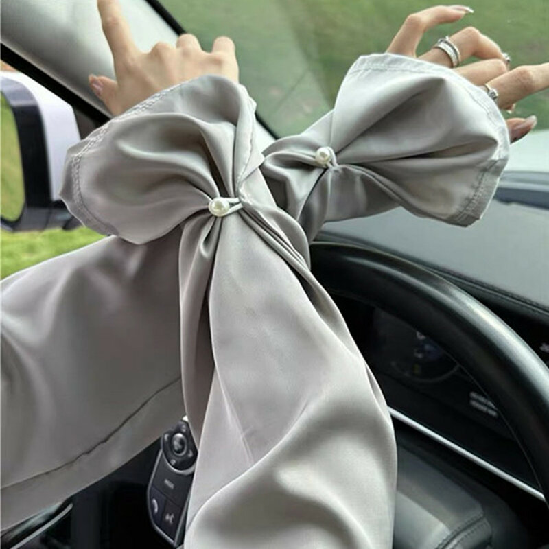Summer UN Protection Arm Sleeve Cover for Men Women Satin Fake Sleeves Pearl Ice Silk Sleeve Sunscreen Gloves Button Cycling