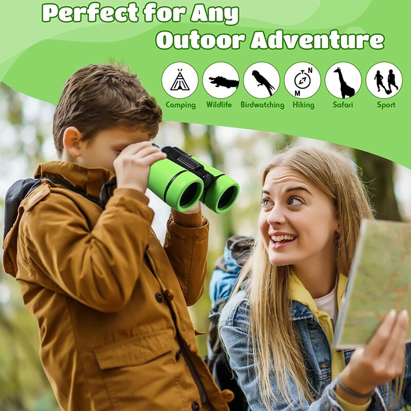 Conjunto de binóculos infantis para meninos e meninas, caça, pequeno telescópio, educacional, camping, ao ar livre, presentes de aniversário, 3-12 anos