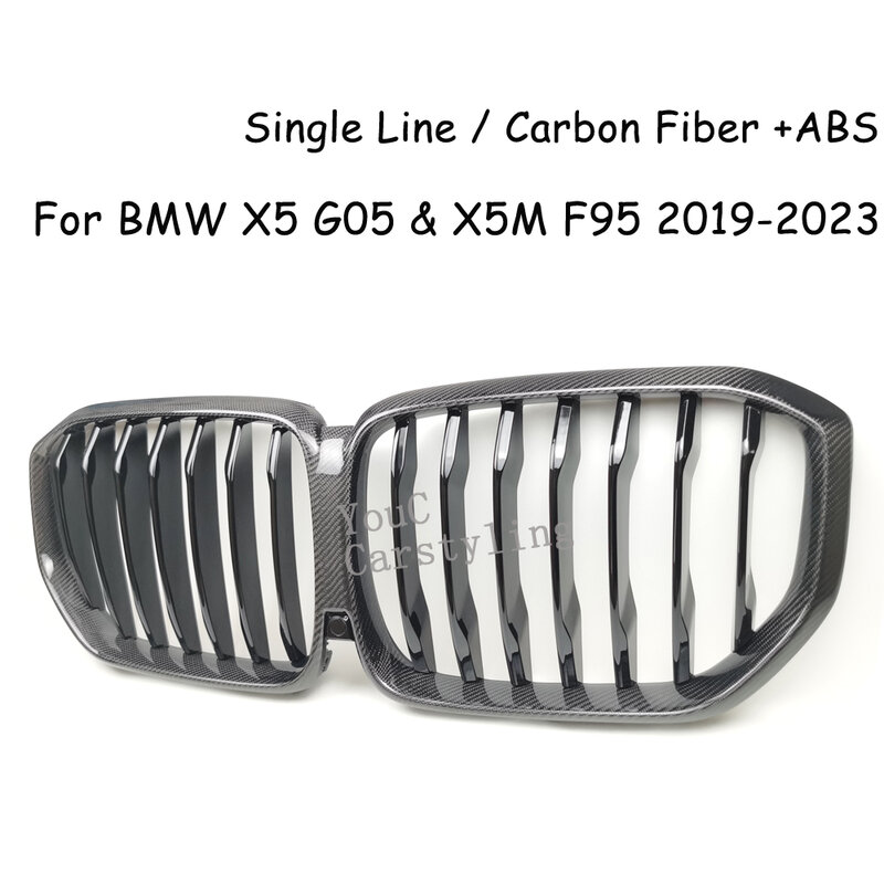 G05 Grill Replacement Front Carbon Fiber 1-Slat Grille  For BMW New X5 G05 & X5M F95 2019-2023 Front Bumper Racing Grills