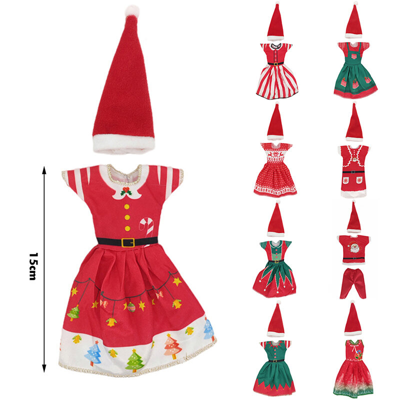 Mode gaun Natal pakaian gaun topi untuk 11 inci 30cm pakaian boneka untuk aksesoris boneka