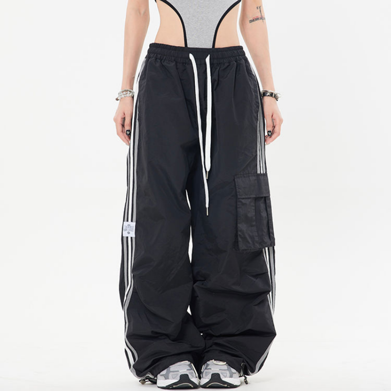 American Chimadt-Pantalon de travail élastique à rayures pour femme, taille haute, proximité, poche Wstring, droit, décontracté, polyvalent, sport, fjadt