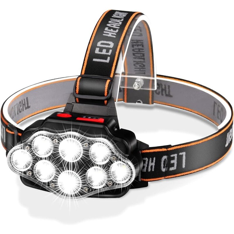 Faro LED recargable por Usb, lámpara de cabeza brillante de alto Lumen con 8 LED USB, linterna de cabeza IPX4 impermeable, luz de Camping