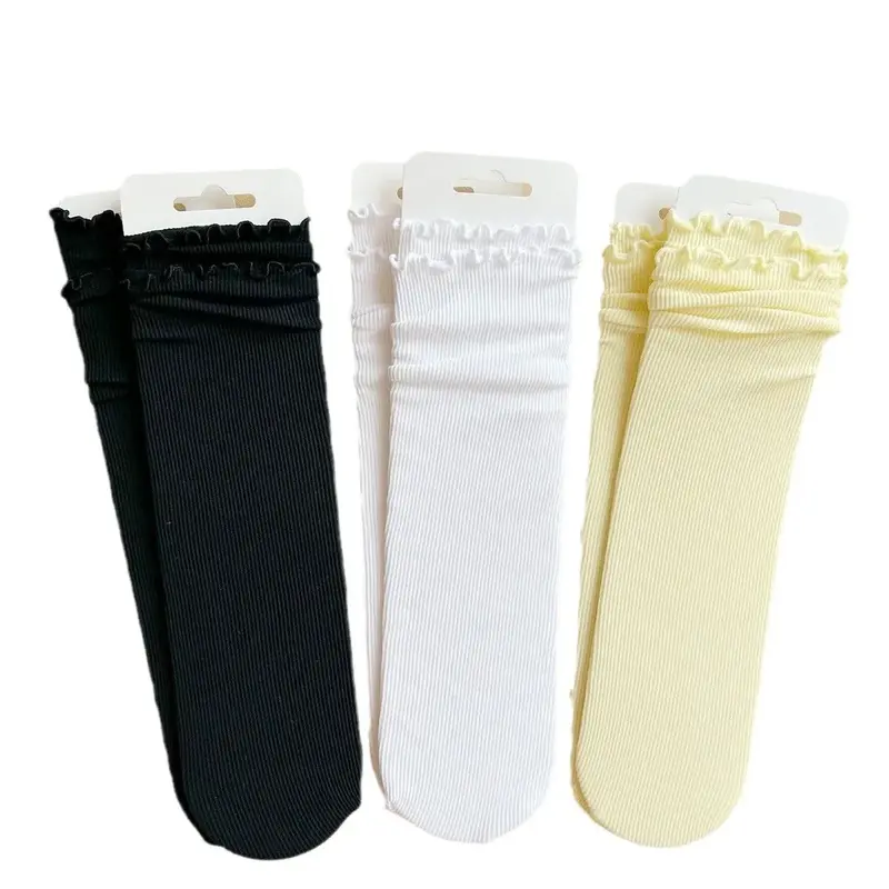 Chaussettes fines noires et blanches pour femmes, chaussettes d'été Cool, oreille en bois, 10 paires