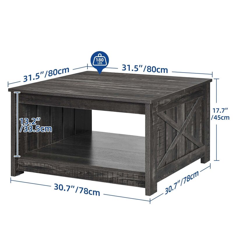 US  Square Coffee Table with Storage for Living Room Modern Center Cocktail Table