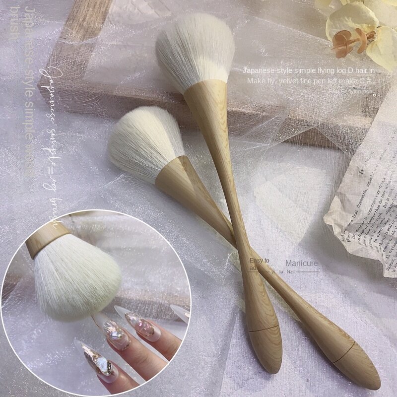 Cepillo japonés para manicura, herramienta de madera para arte de uñas, accesorios de manicura, suave, cabeza grande, esmalte de Gel, cepillos de limpieza de polvo