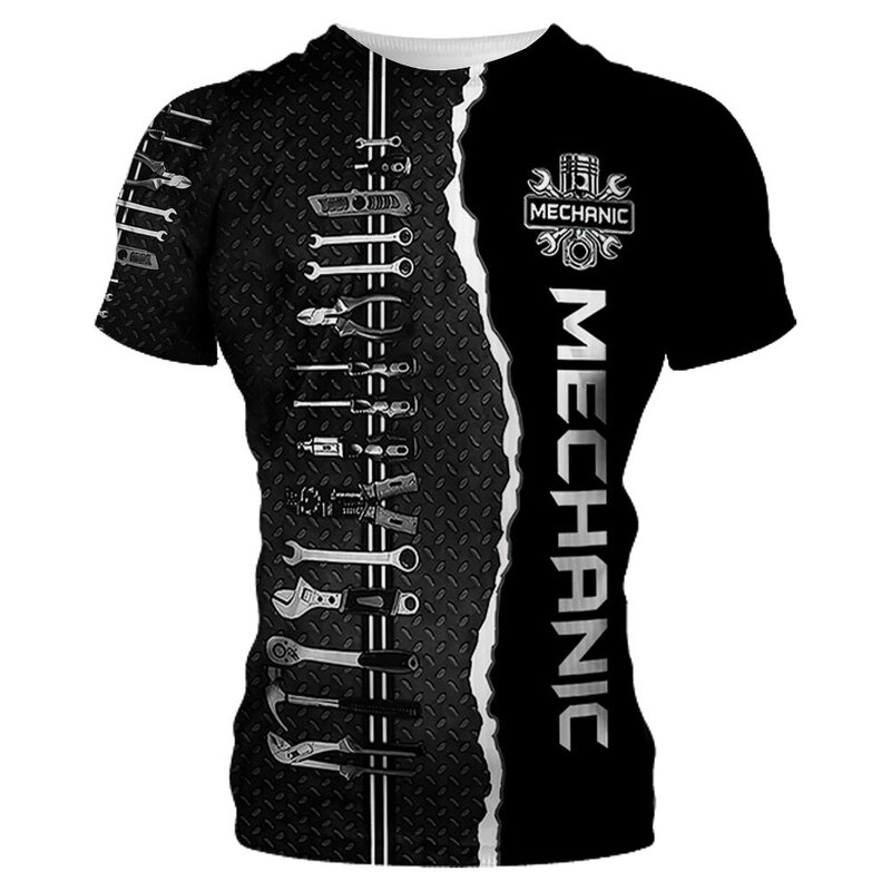 Mechaniker Hemd männer T-shirt Mechanische Werkzeuge Print Kurzarm Sommer Jersey Casual Tops Übergroßen Mode Atmungsaktive Kleidung