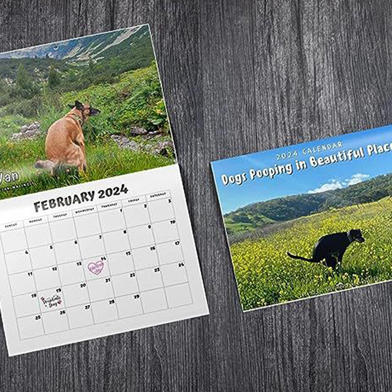 2024 Wall Calendar-Dog Pooping Calendar, Monthly Calendar Planner,Thick & Sturdy Paper,Funny Dog Calendar Gag Gifts For Family