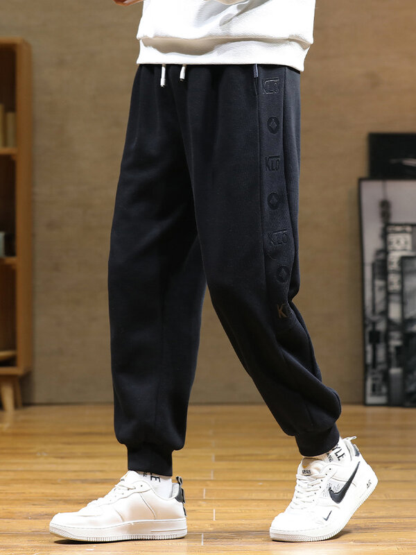 ربيع الخريف الحريم فضفاض Sweatpants الرجال رياضية سوداء بنطال رياضي جيوب بسحلب الذكور المسار بنطلون حجم كبير 6XL 7XL 8XL