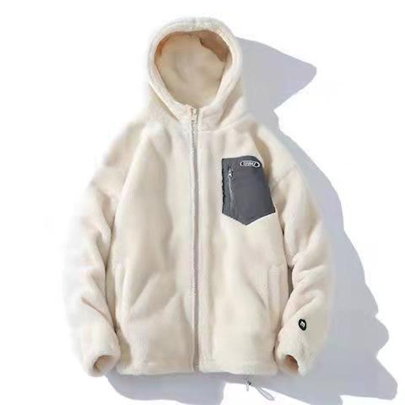 Płaszcz z wełny jagnięcej jesienno-zimowy płaszcz męski kołnierz z kapturem Zipper zagęszczony polar płaszcz ze sztucznego futra może być noszony zarówno przez mężczyzn, jak i kobiety