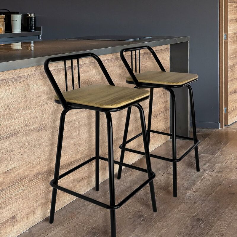 Homaterial Set of 2 Bar Stools Swivel Counter Stools Industrial Counter Height Stools for Kitchen Island Dining Room