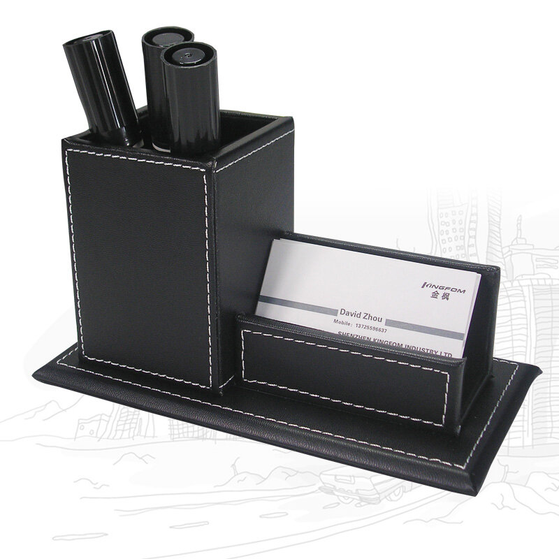 Luxury 4 Pcs Desk Organizer Set PU Leather Office Decor cancelleria portamatite Sticker Memo Box Pen Stand Mouse Pad T41H