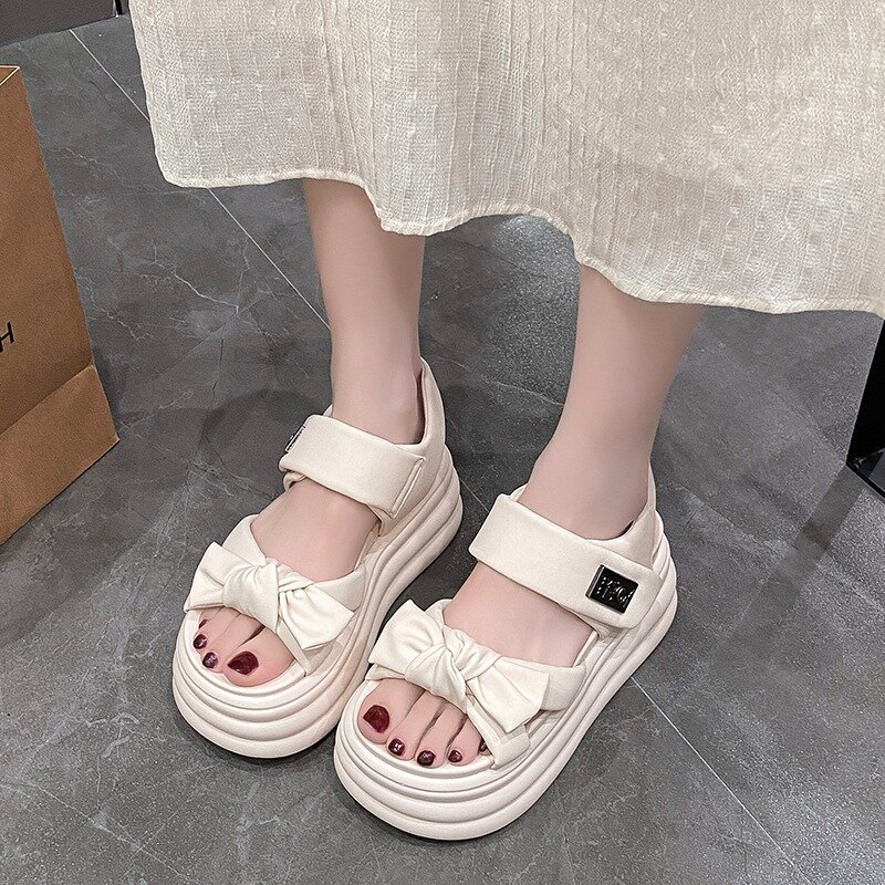 Sandalias de plataforma alta para Mujer, zapatos de tacón alto transpirables de 8CM, zapatillas de cuero con cuñas gruesas, 2024