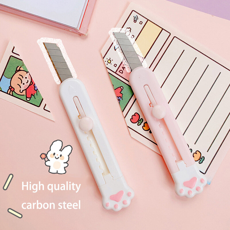 Kawaii Mini Pocket Cat Paw Art Utility Knife Express Box Knife Paper Cutter Craft Wrapping Refillable Blade Stationery Big sale