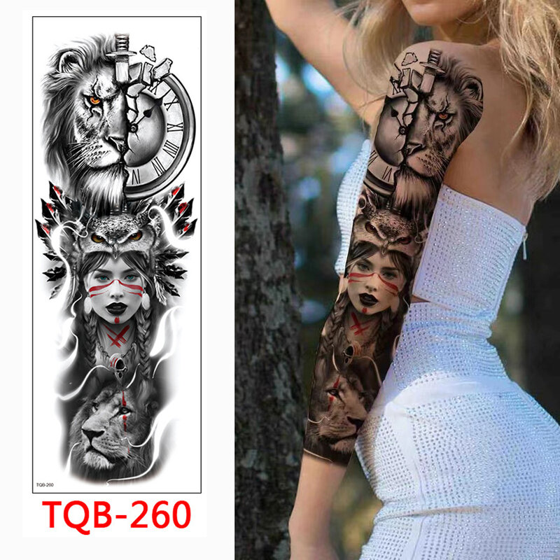 Große Tattoo Temporäre Wasserdichte Tattoo Aufkleber Hülse Wolf Tiger Fisch Frauen Schädel Totem Tatoo für Männer Volle Arm Tattoo Gefälschte