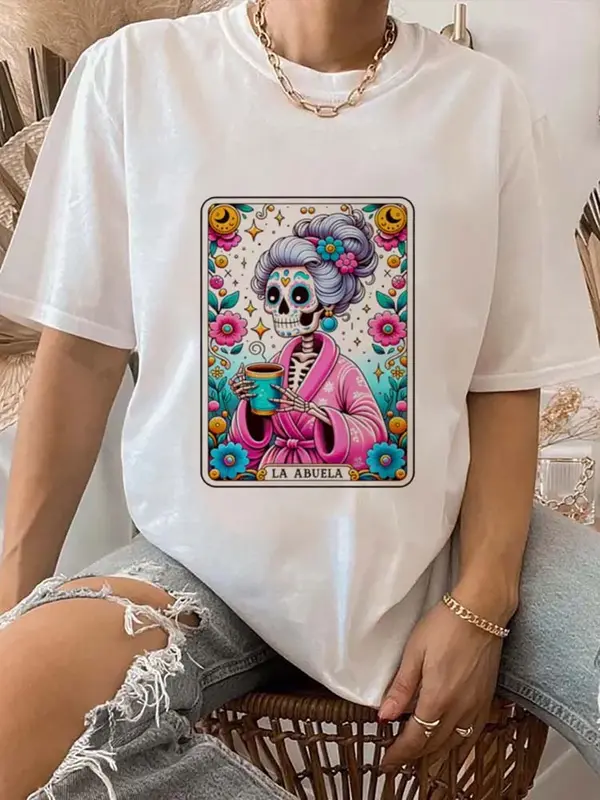 La Abuela-Camiseta com letra em aquarela feminina, camiseta versátil com gola em O, divertida, manga curta, casual