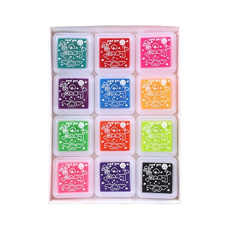 G5AA almohadillas de tinta arcoíris para manualidades, juego de almohadillas de tinta lavables para dedos, 12/24 colores, almohadilla de sello artesanal para papel, tela de madera, álbum de recortes