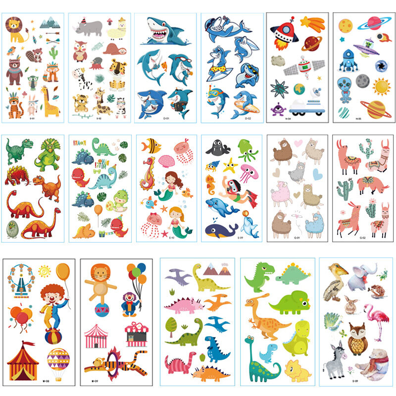 어린이용 미니 방수 문신 축제 글리터 페이스 유니콘 동물 스티커, 어린이용 전송 문신, 10 개