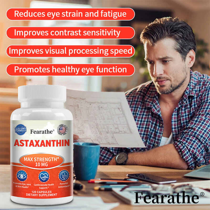 Extracto de astaxantina, fuerza máxima de 10mg, apoya la salud de los ojos, las articulaciones y la piel