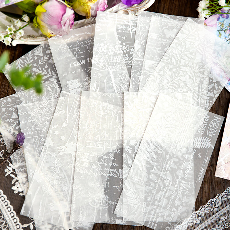 40Sheets Mix Material Pack Literary Flower Pads Plant Hand Ledger Supplies Decorative Memo Scrapbooking 290*210MM
