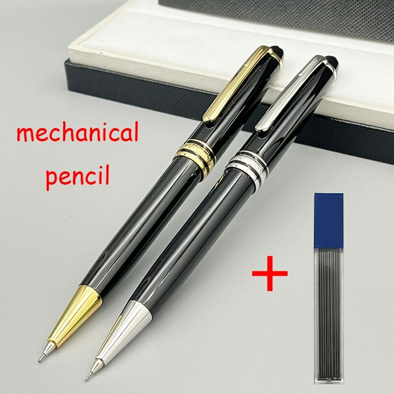 Классический механический карандаш MB 163, Черная смола, серебро/золото, отделка, офисные канцелярские принадлежности с дополнительной заправкой
