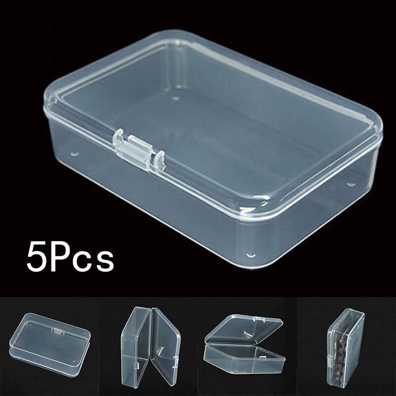Cajas de plástico de 5 piezas para tarjetas de identificación, caja receptora de componentes de embalaje de joyería, transparente, con tapa pequeña, piezas de herramientas