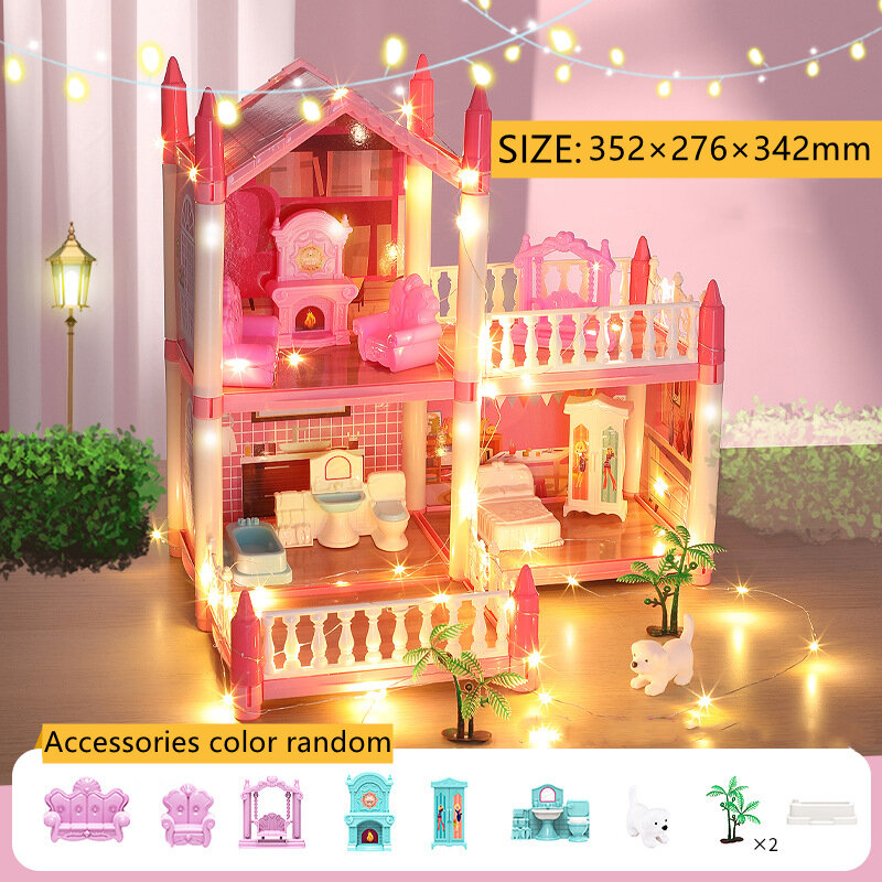3D 조립 DIY 미니어처 인형 집, 인형 집 액세서리, 빌라 공주 성, LED 조명, 소녀 생일 선물, 장난감 집