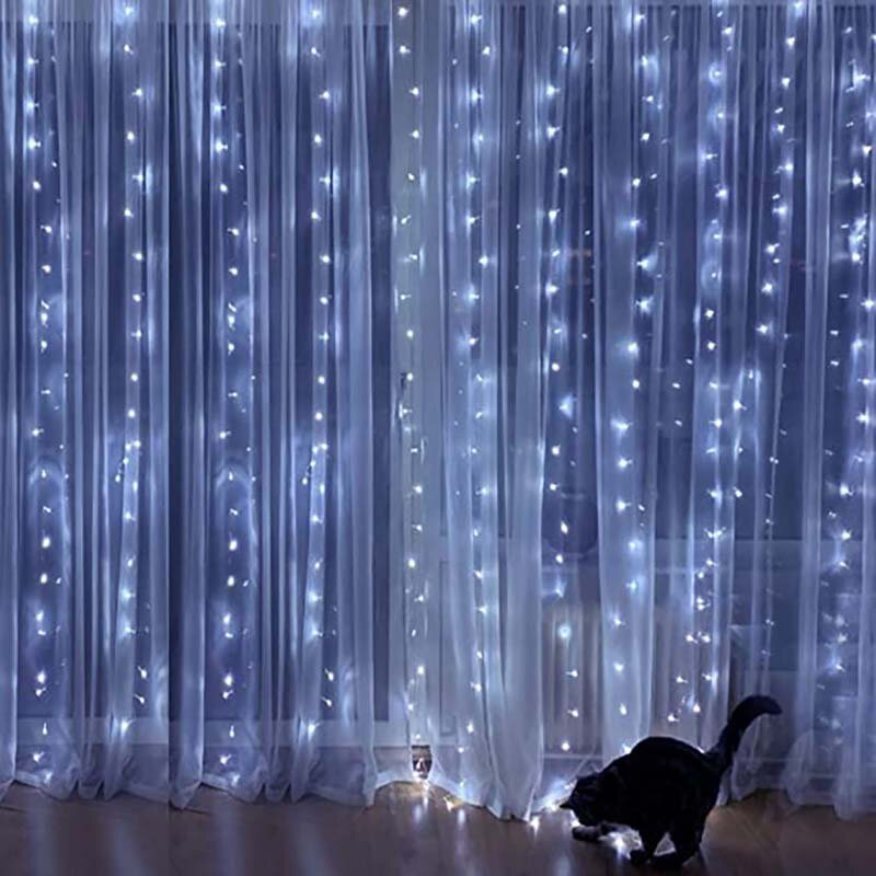 6M Rangkaian Lampu LED Garland Tirai Dekorasi Natal Remote Control Lampu Peri Pernikahan Liburan untuk Kamar Tidur Luar Ruangan Rumah