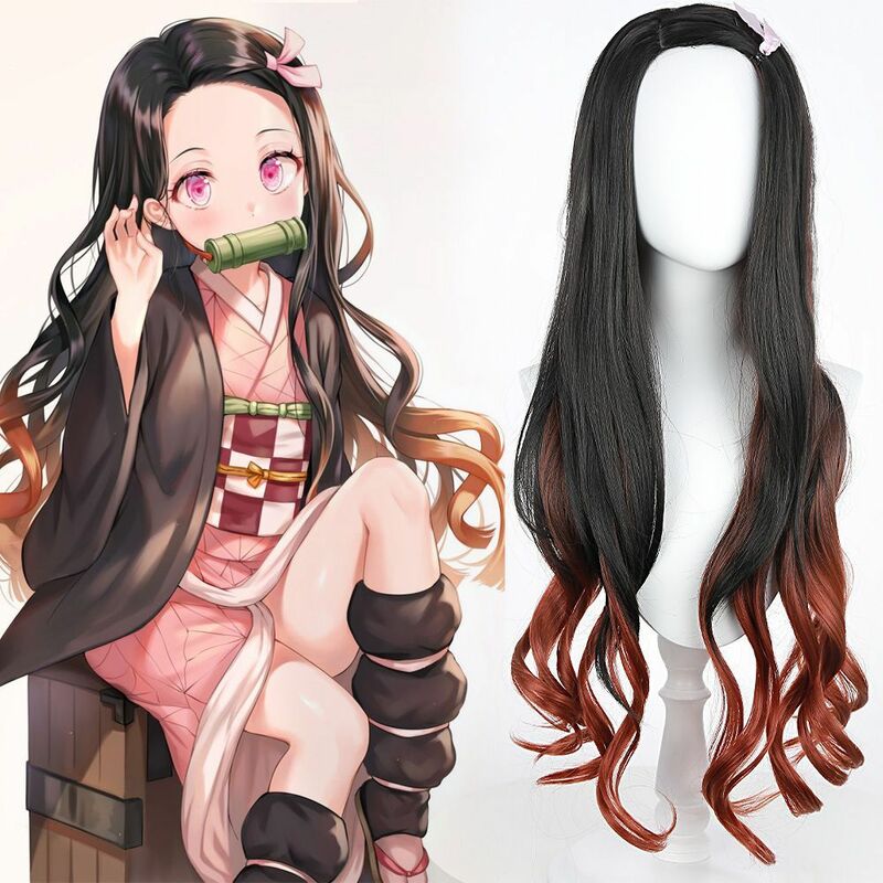 Anime brown dyed gradient long hair headband cute girl High Temperature Fiber Headband Synthetic Wigs Pelucas Hair Daily Party