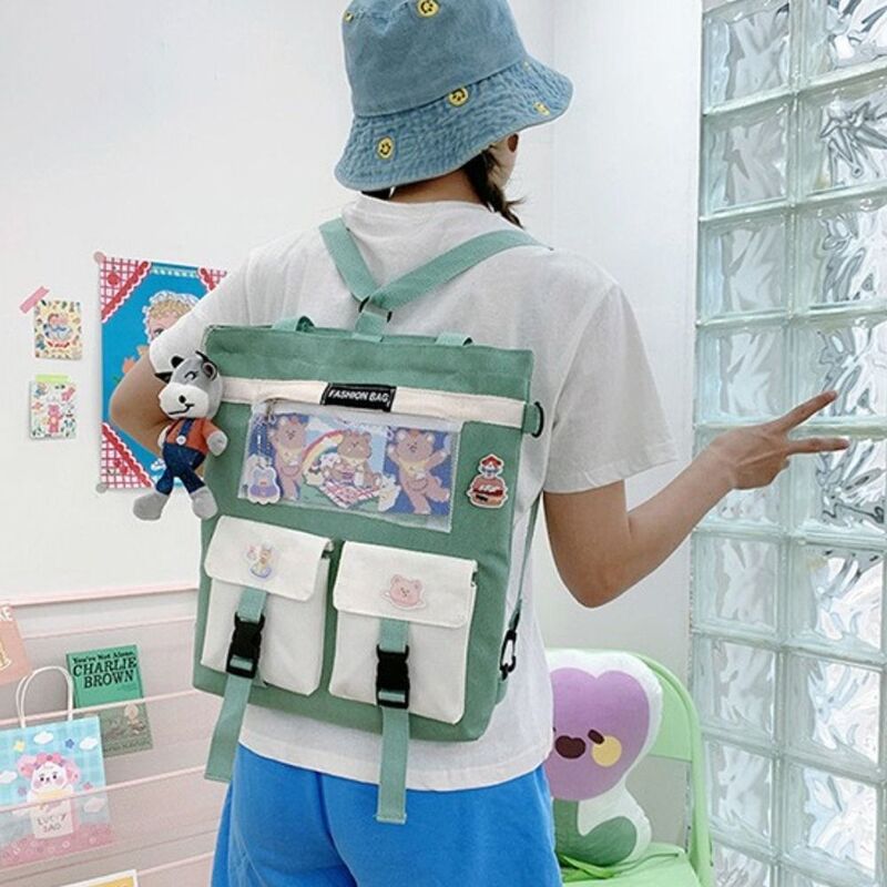 Школьная Холщовая Сумка через плечо с несколькими карманами, классная крутая сумка для девушек, студенческий мессенджер в Корейском стиле