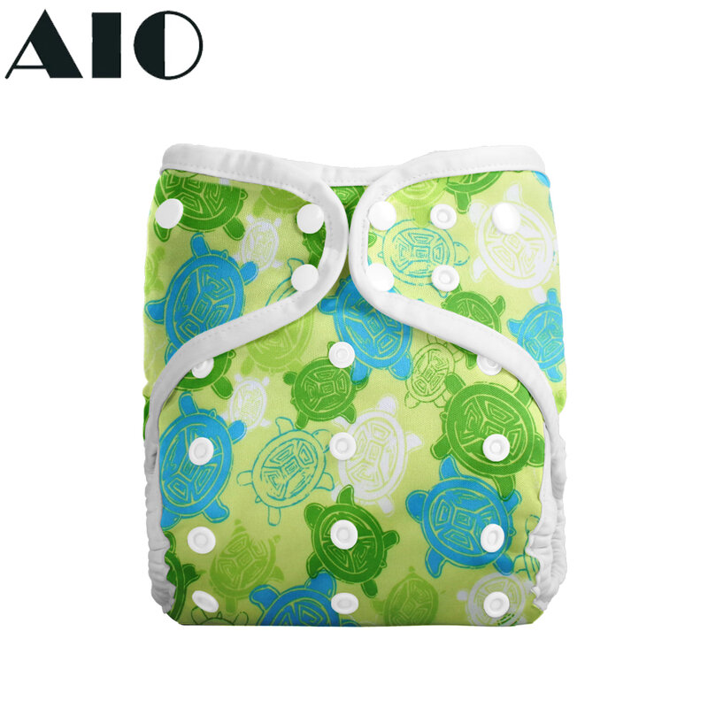 AIO-pañales de bolsillo ajustables con estampado Kawaii para bebé, pañales de tela reutilizables para recién nacido de 3-15kg, con 2 inserciones de pañales