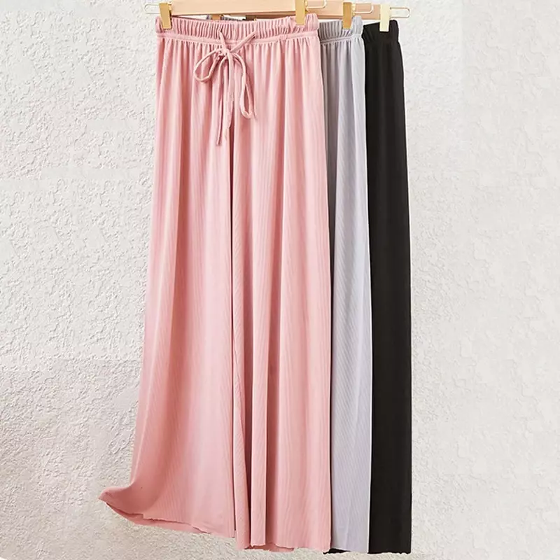Pantalones de pierna ancha para mujer, pantalón largo y suelto de cintura alta, color negro y gris, 6XL talla grande, L51