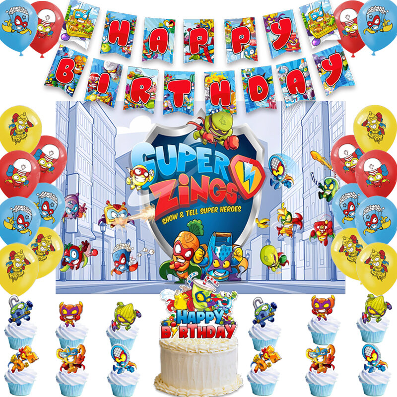 Superthings Birthday Party Decoration Balloon Banner Backdrop Cake Topper Superzings Party Supplies Baby Shower