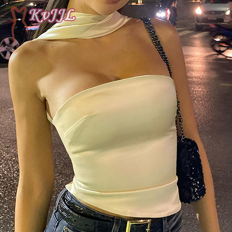 Womens Tops 2024 Satin Sexy Off Shoulder Backless Hollow Out Crop Tank Tops Female Skinny Going Out Corset