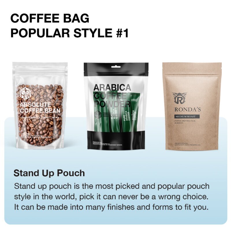 Bolsa de papel de aluminio personalizado con cierre de cremallera para alimentos, bolsas de pie de fondo plano, bolsas de embalaje de café de plástico con válvula