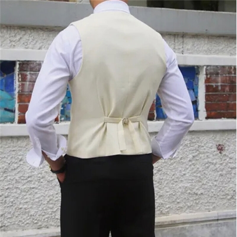 ชุดเดรสทางการสำหรับผู้ชายแฟชั่นชุดเดรสแต่งงานทรงสลิมฟิตเสื้อกั๊กกระดุมสองแถว