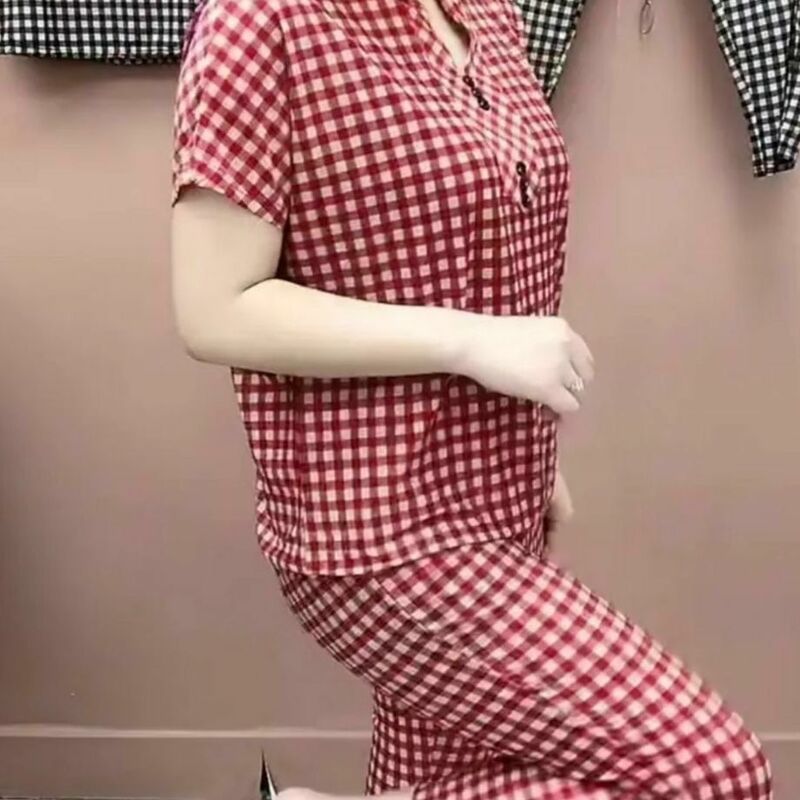 Women Sets Women Red Black 2 pcs Casual Summer Plaid Top Pants Suits Women Outfits Two Piece Tracksuits Women Clothing A479