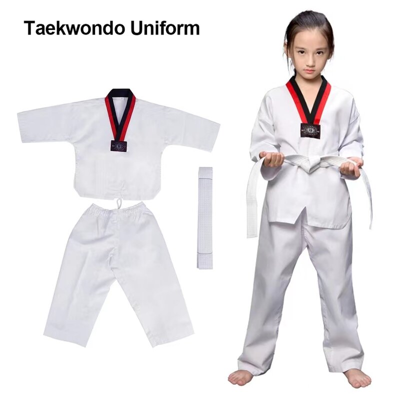 Uniforme de Taekwondo de manga comprida branca, roupas Taekwondo, WTF, karatê, judô, terno Dobok, crianças, adultos, uniformes Gi, unissex, 2023