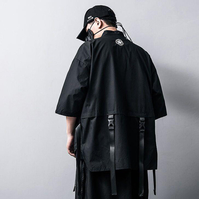 Jubah Tao Pria Mode Jepang Pakaian Kardigan Kasual Lengan Pendek Kemeja Wanita Pria Pakaian Punk Tipis Harajuku Streetwear