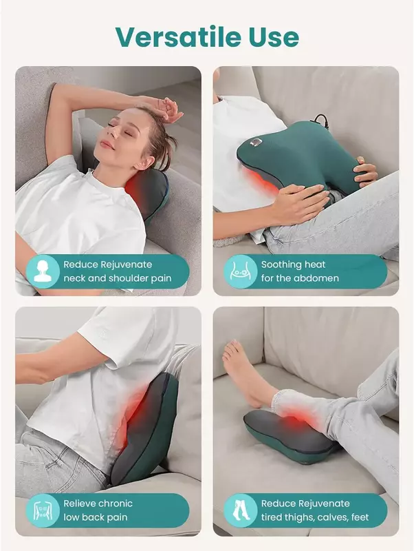Masajeador eléctrico multifuncional para cuello, espalda y hombros, almohada de masaje Shiatsu para el hogar