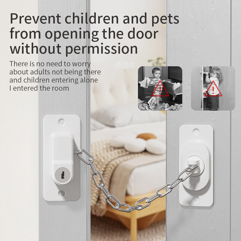 Fechadura do bebê para proteção geladeira e janela, trava de segurança infantil com chaves e corrente ajustável