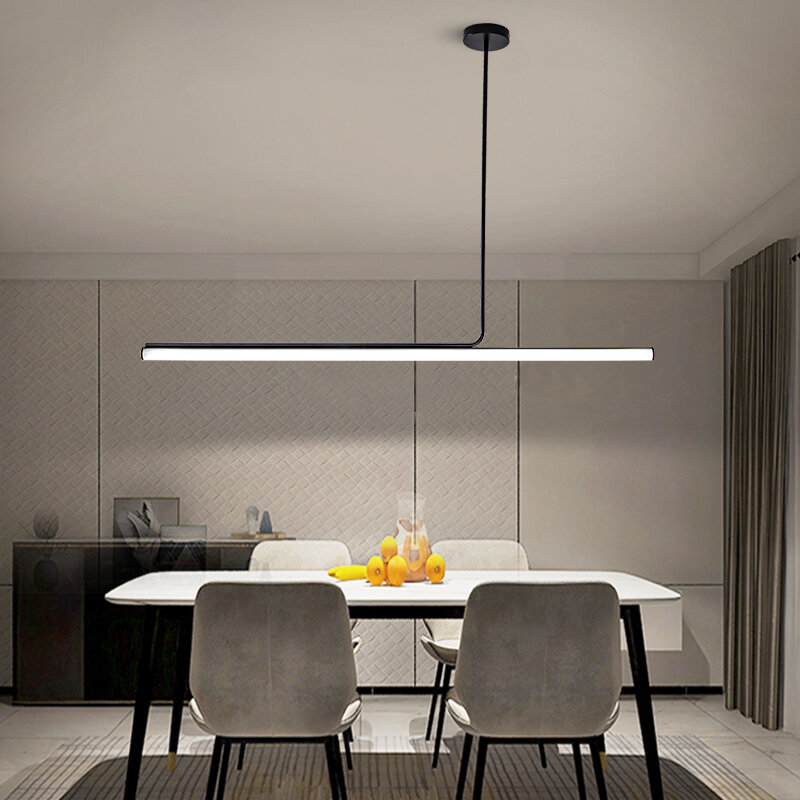 Black White Long Pendant Lamps For Dining Table 100cm 120cm Long Strip Kitchen Bar Ceiling Hanging Light Modern Minimalist Decor