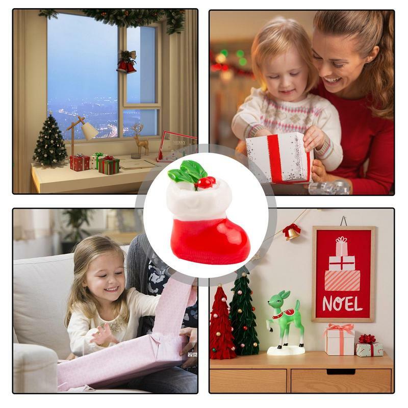 Рождественские Мини-Статуэтки из смолы, рождественские статуи, зимняя кукла для дома, рождественские украшения носков, Санта-Клаус, снеговик, поезда, колокольчик