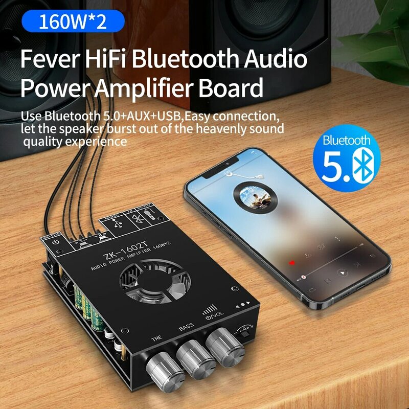 Placa amplificadora de Subwoofer ZK-1602T TDA7498E, Bluetooth 5,0, 2x100W, 2,0 canales, alta potencia, USB, Audio estéreo