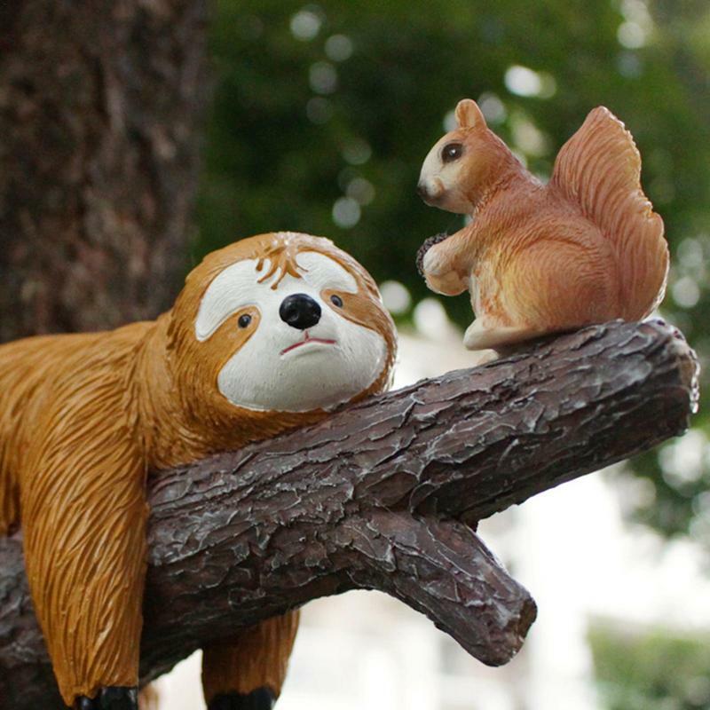 Garten faultier Dekor Eichhörnchen Harz Dekoration Hinterhof Zubehör kreative Ornamente Tierfiguren für Garten Baumstamm