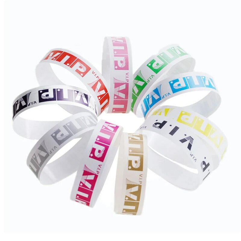 100pcs Party Paper Wristbands Synthetic Paper Bracelet Meeting Sticky Wristband Print Pattern Logo Paper Card Party Wristbands