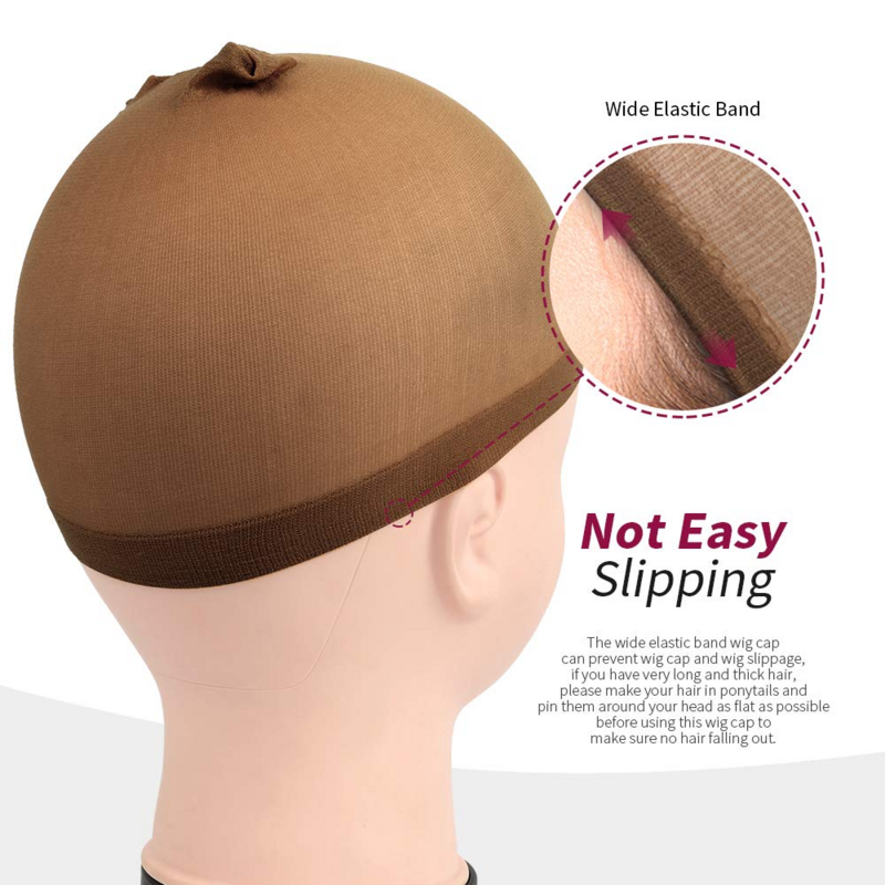 12 Buah/Lot Topi Wig untuk Membuat Wig Uniseks Topi Wig Stocking Elastis Liner Jaring Rambut Dome Coklat Tua Kualitas Tinggi