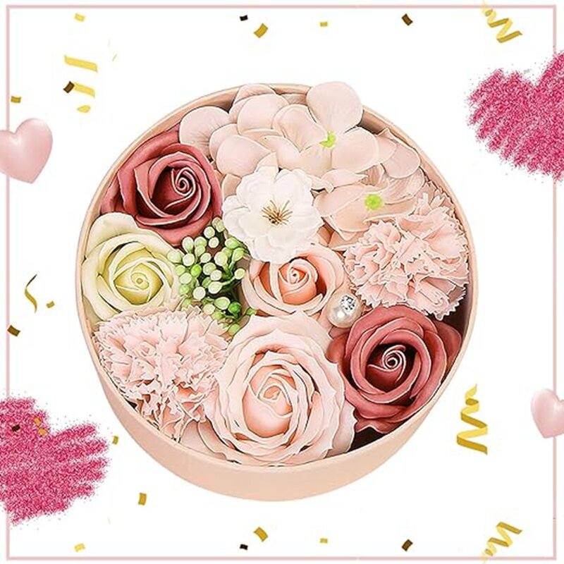 小さな丸い箱の石鹸の花、カーネーション、バレンタインデー、母の日、ギフトのためのギフト